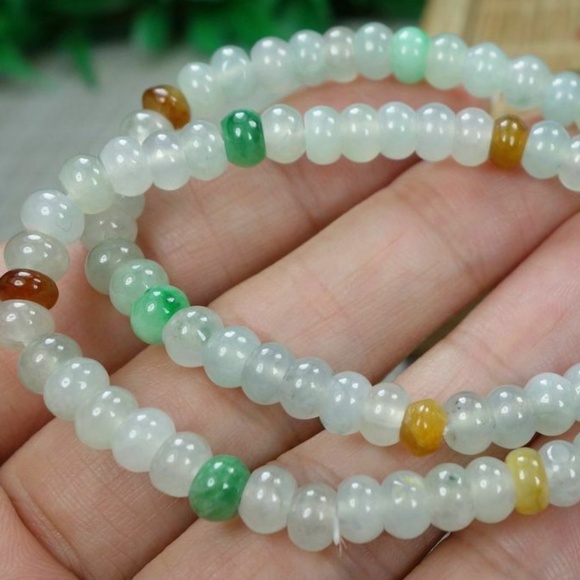 Certified Icy White+Green+Yellow 100% Natural A Jadeite jade Beads Bracelet 手链 - Picture 7 of 11